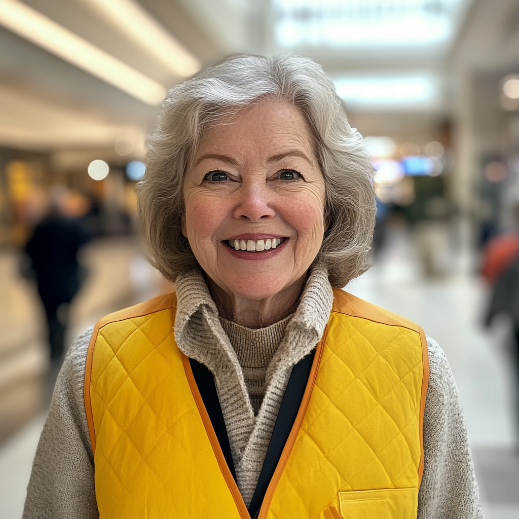 A smiling woman with a volunteer vest | Source: no source