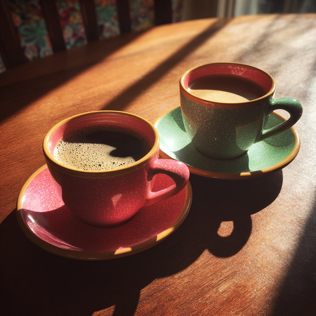 Two cups of coffee on a table | Source: no source
