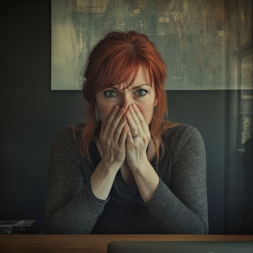 An upset woman sitting at a table | Source: No source