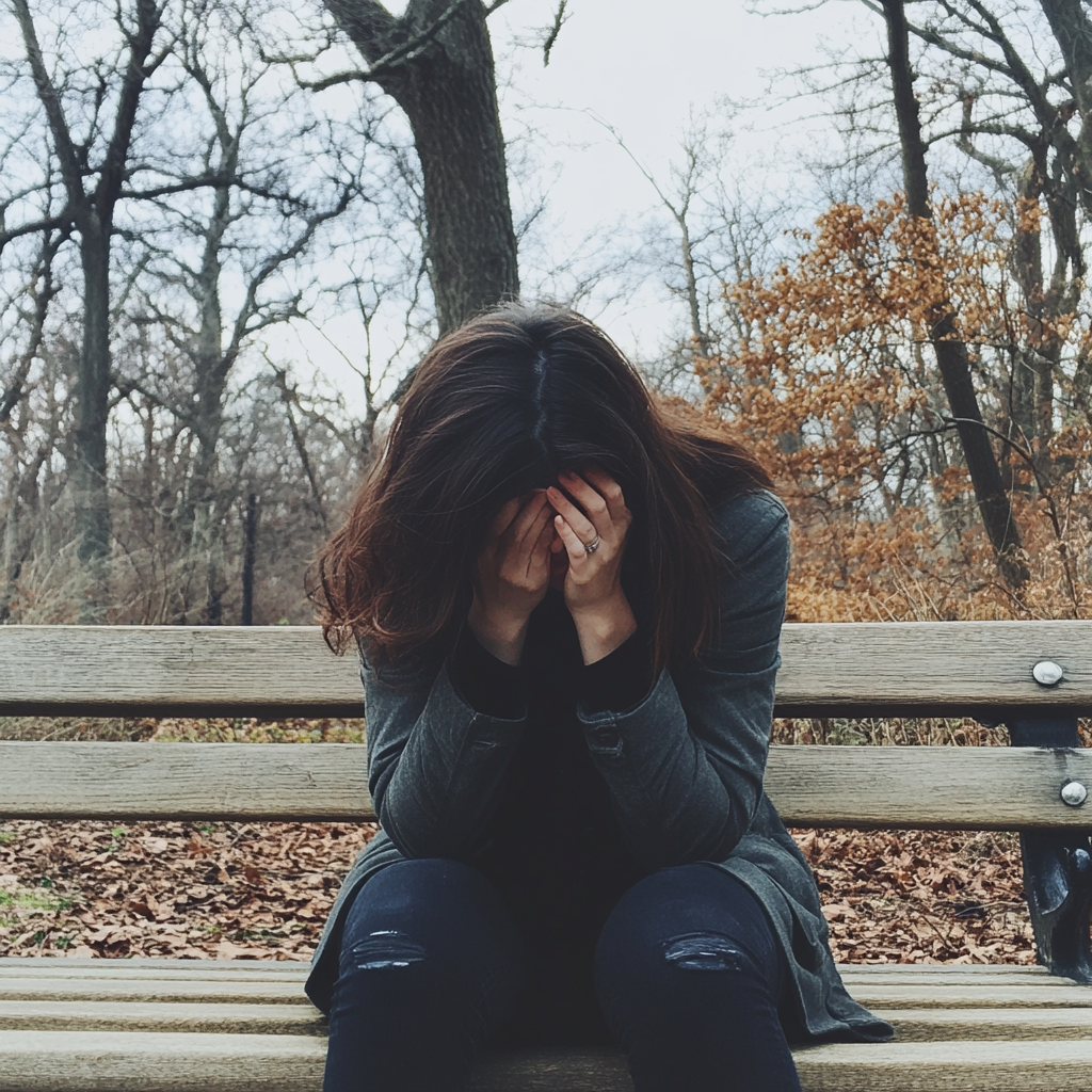 A woman sitting on a bench and crying | Source: No source