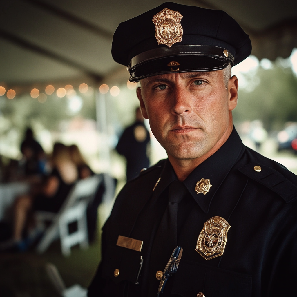 A policeman at a wedding | Source: no source