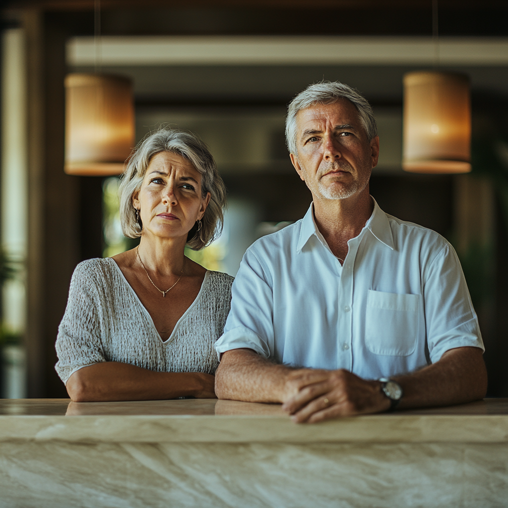 An entitled couple at a front desk | Source: no source