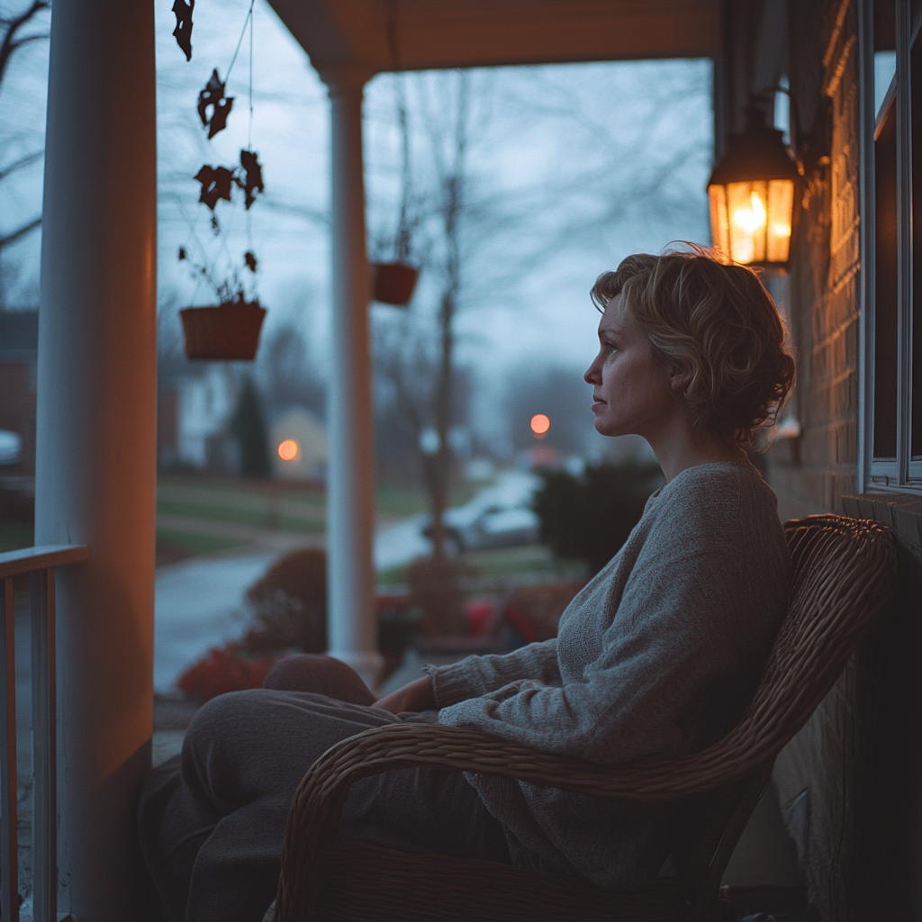 A woman sitting on her front porch | Source: No source