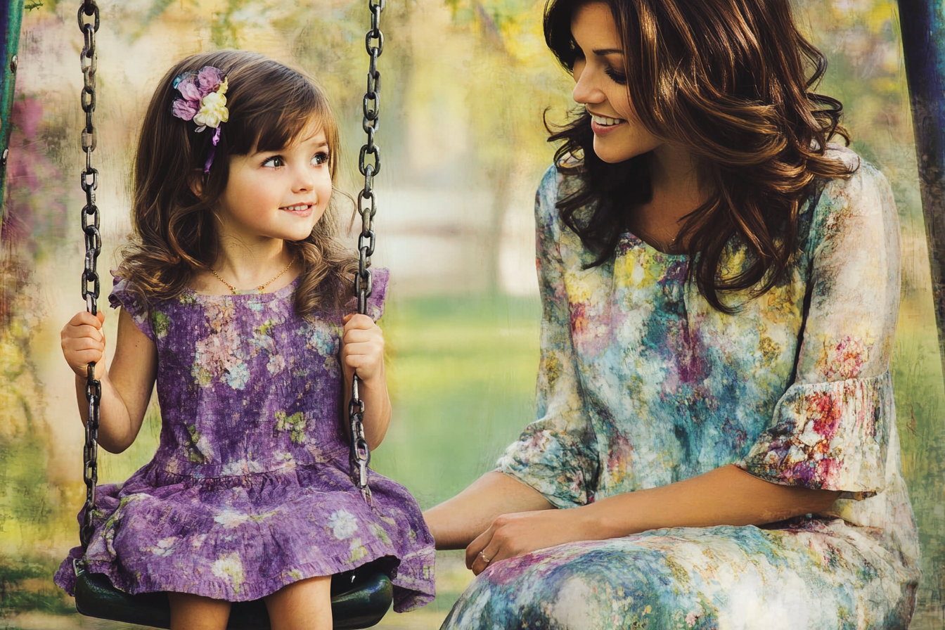 A woman speaking to a girl on a swing | Source: No source
