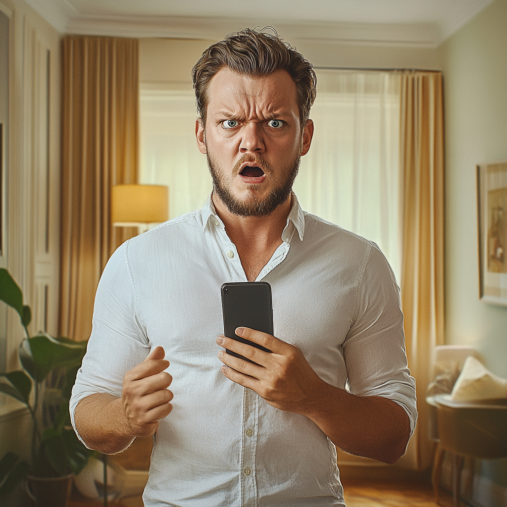 A stunned man holding his phone | Source: No source