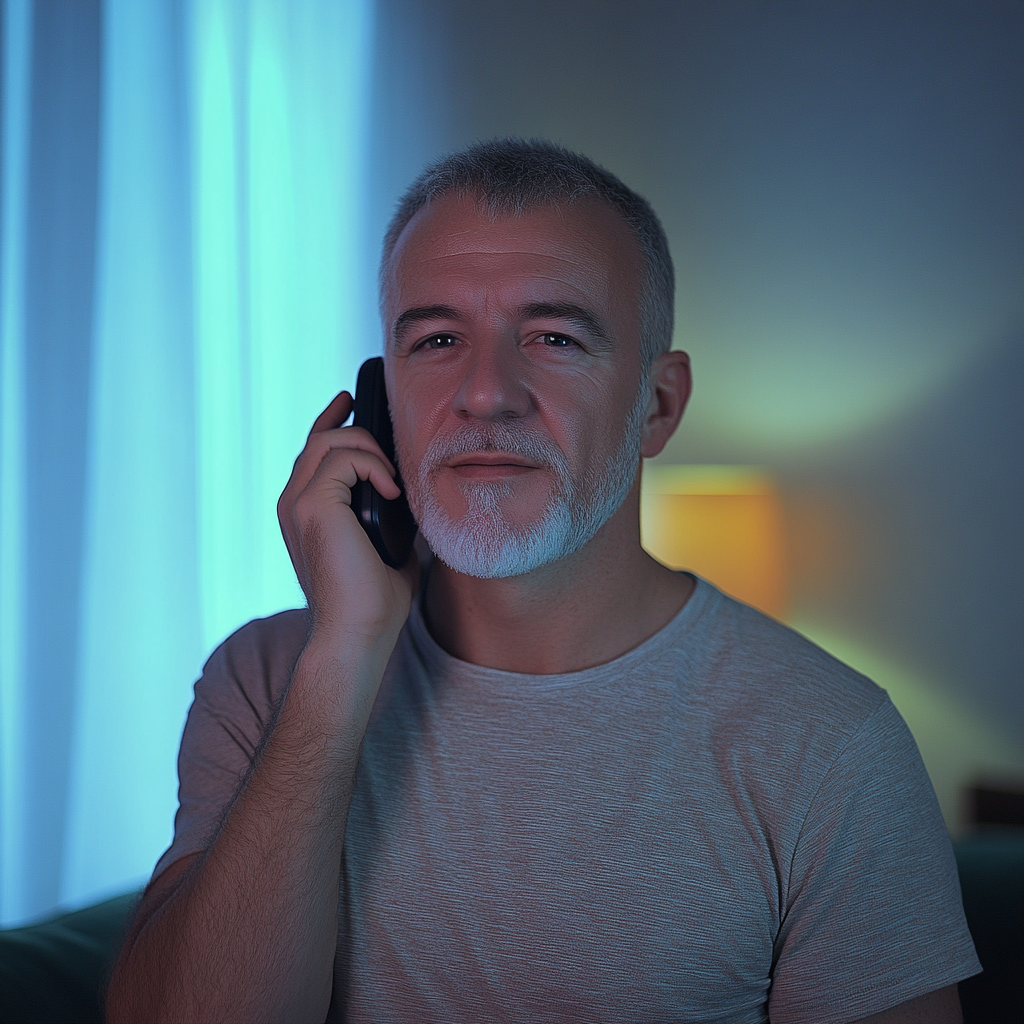 A man with a slightly serious expression talking on the phone | Source: No source