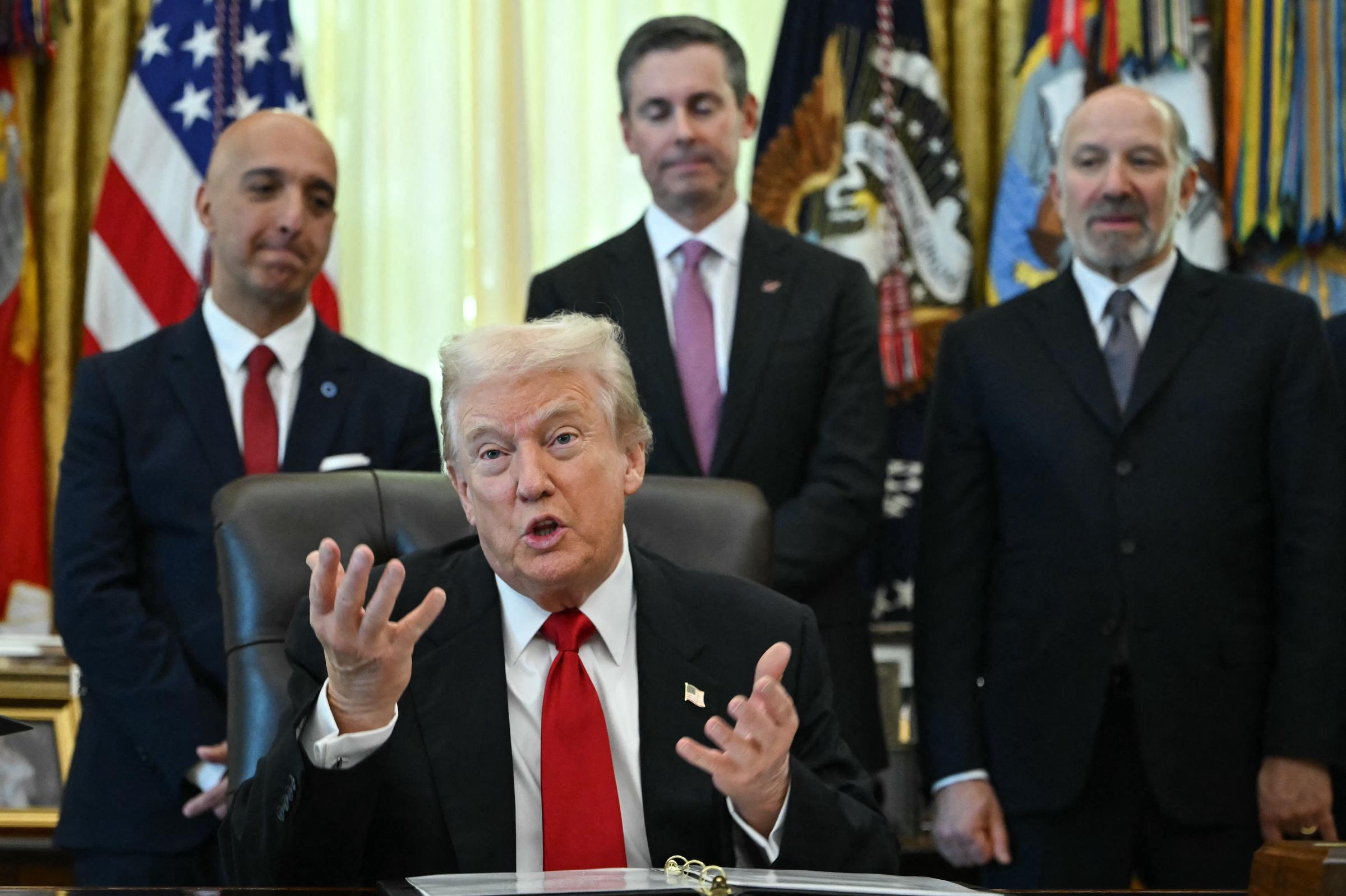 President Donald Trump speaks during the news conference. | Source: Getty Images