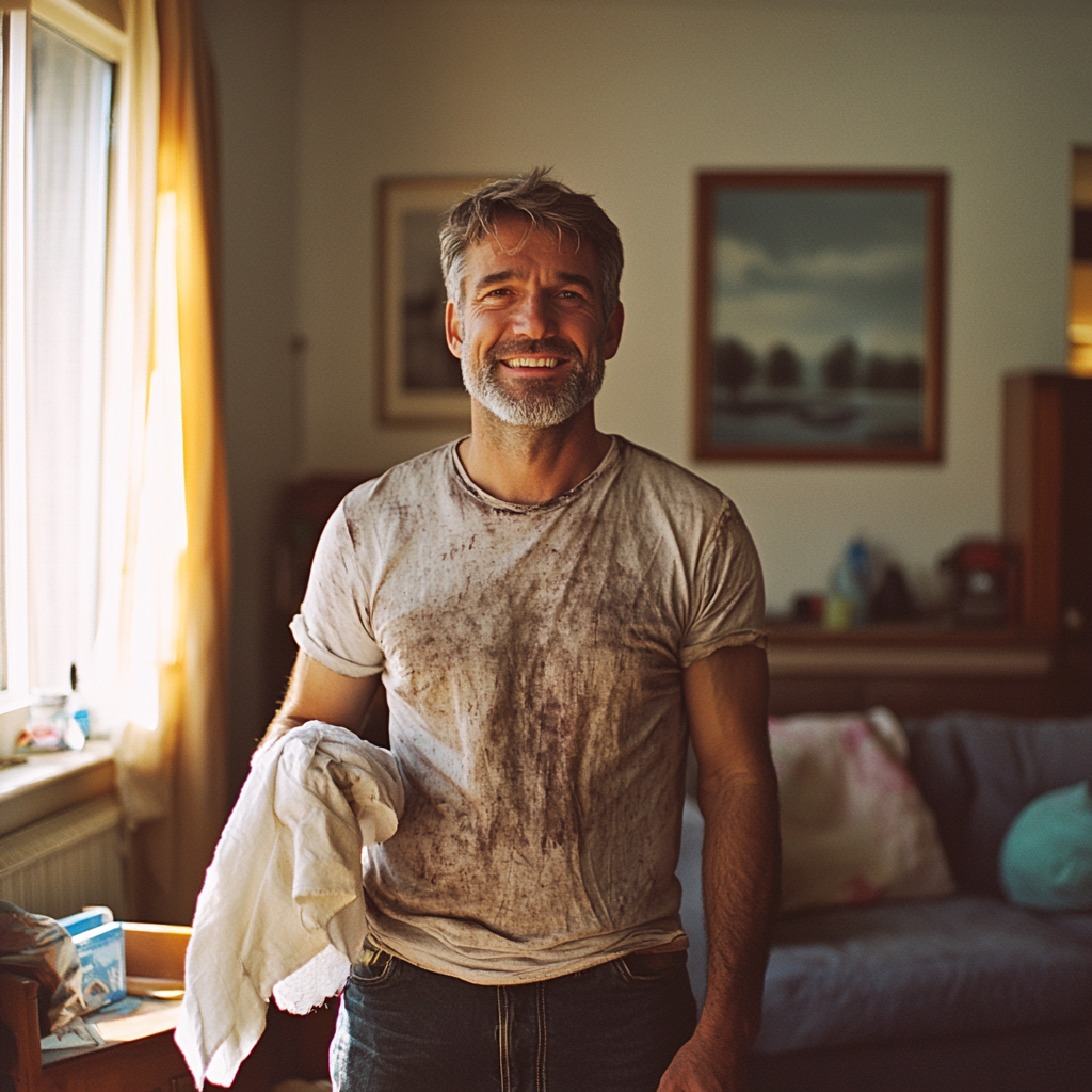 A happy man doing a chore | Source: No source