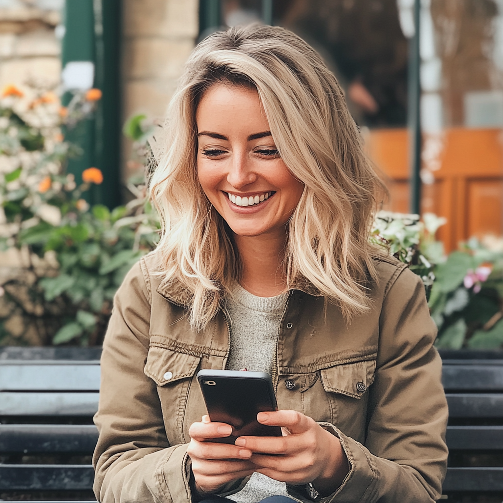 A woman sitting on a bench and texting | Source: No source