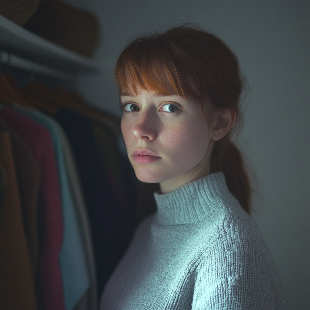 A woman standing near a closet | Source: no source