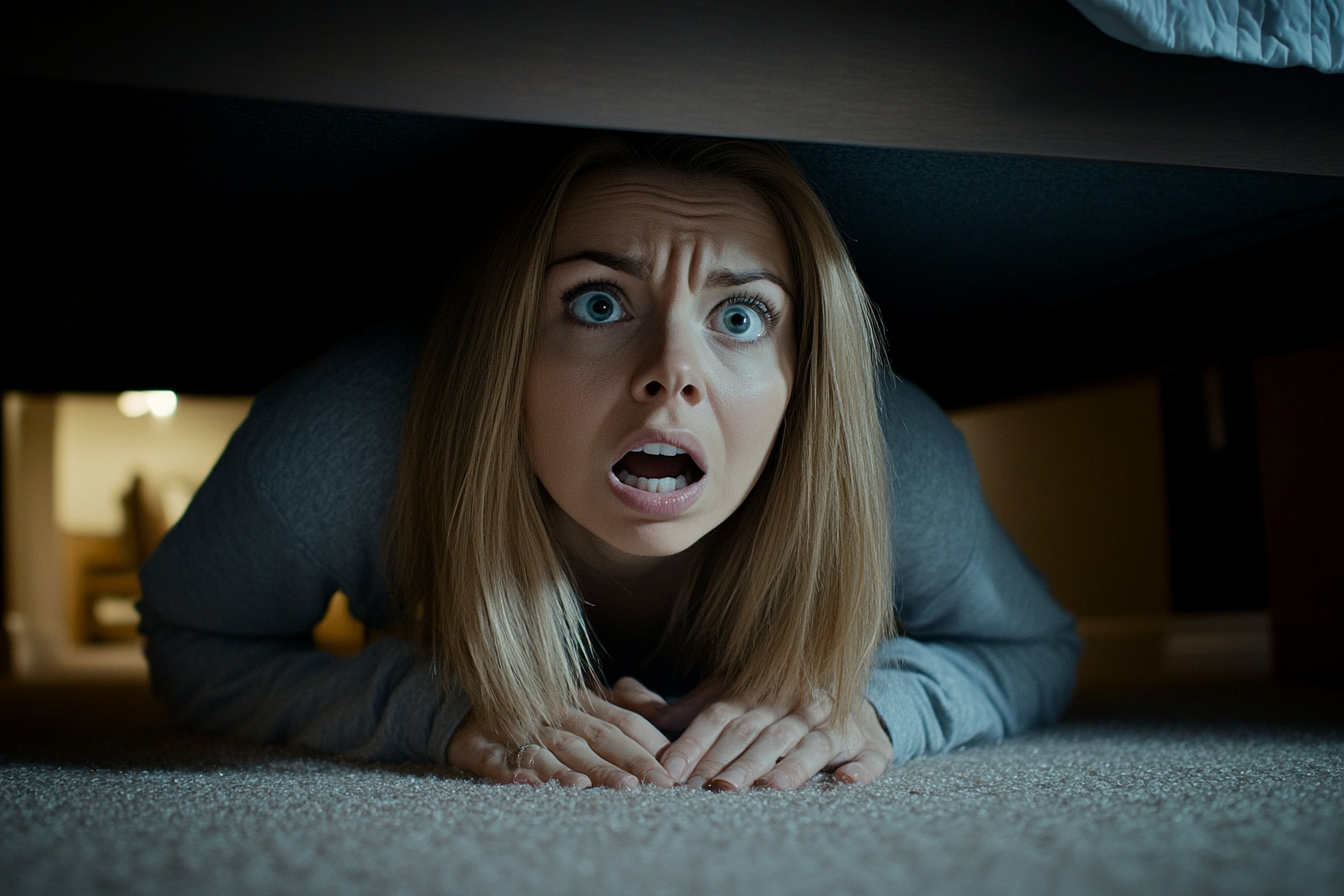 A shocked woman under a bed | Source: No source