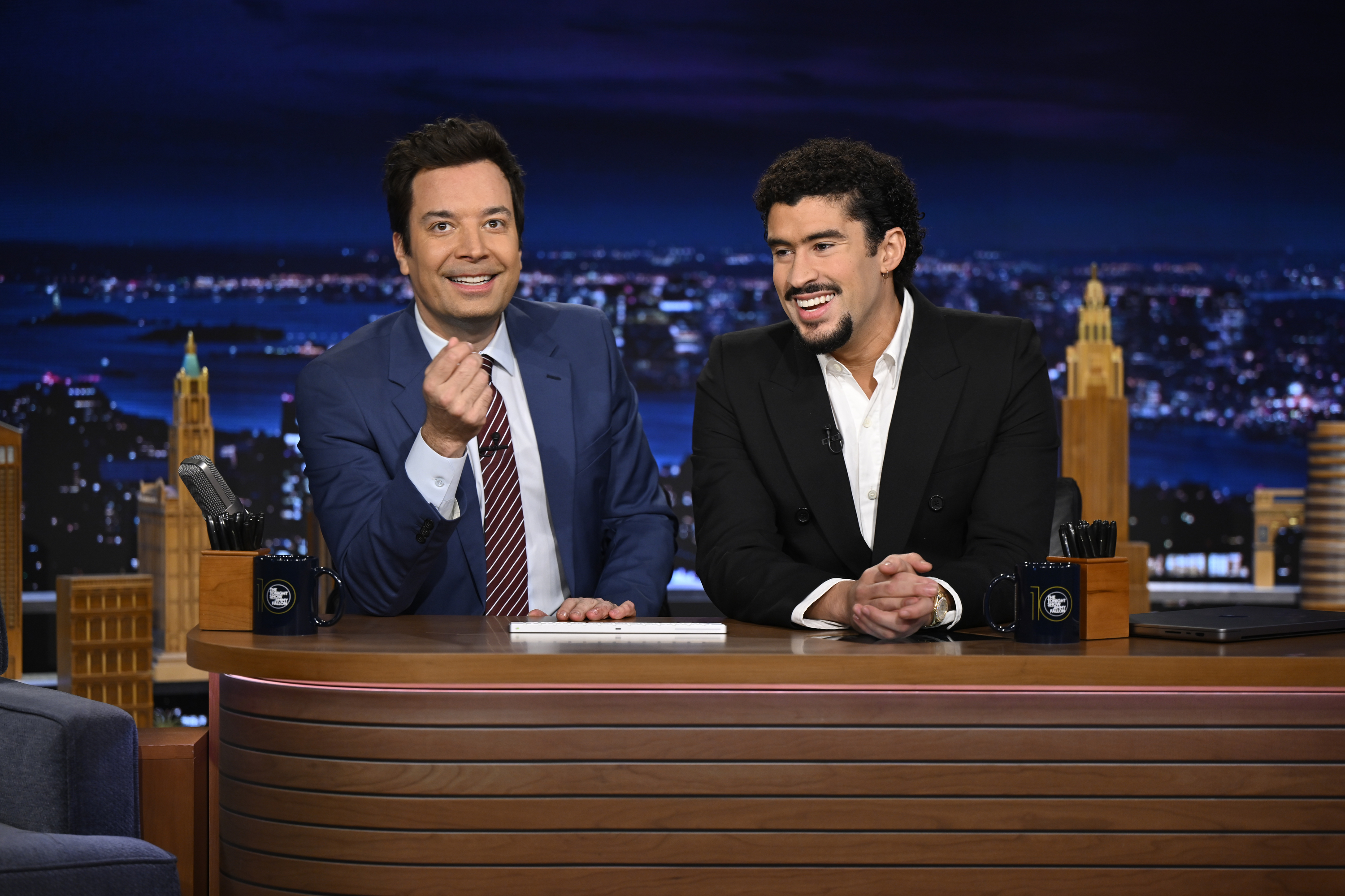 Jimmy Fallon and Bad Bunny on January 13, 2025 | Source: Getty Images