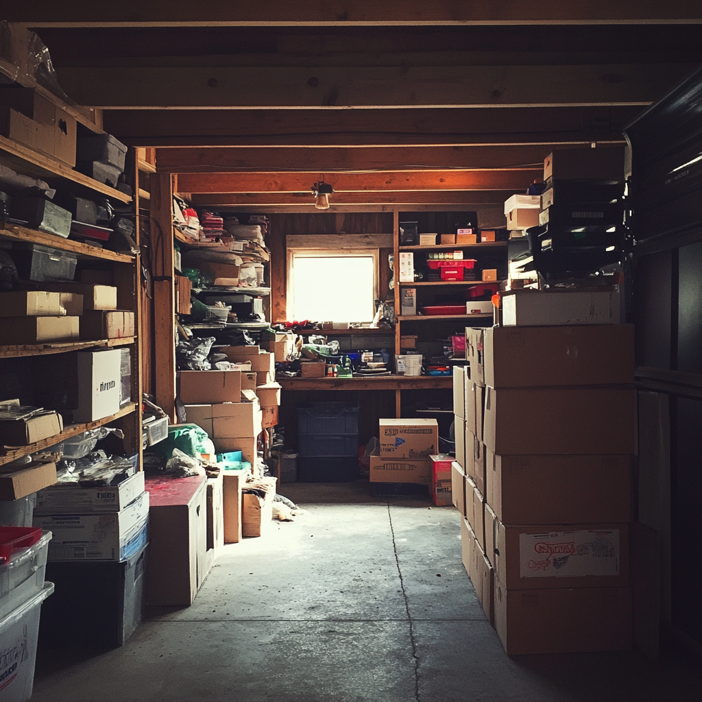 The interior of a cluttered garage | Source: no source