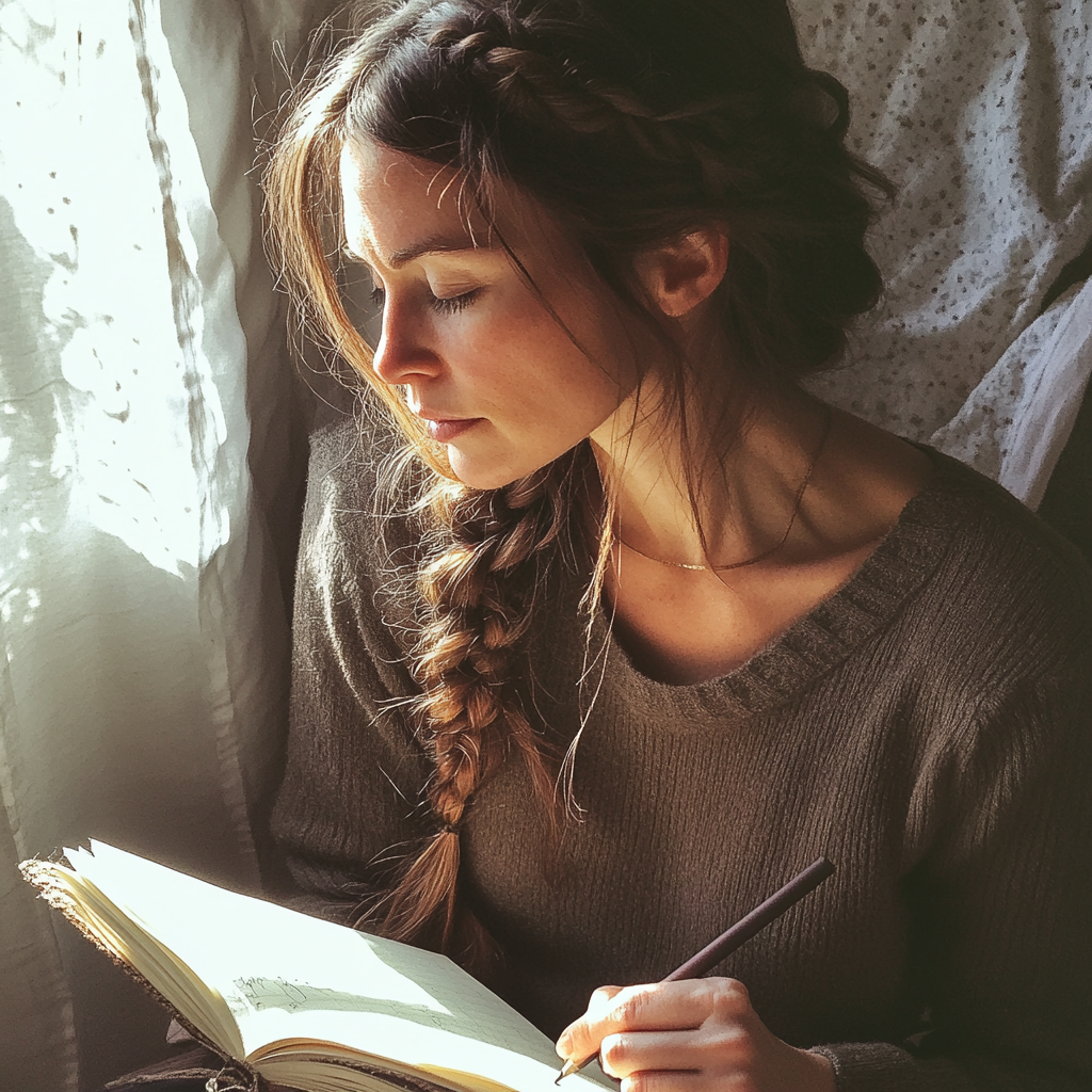 A woman writing in a notebook | Source: No source