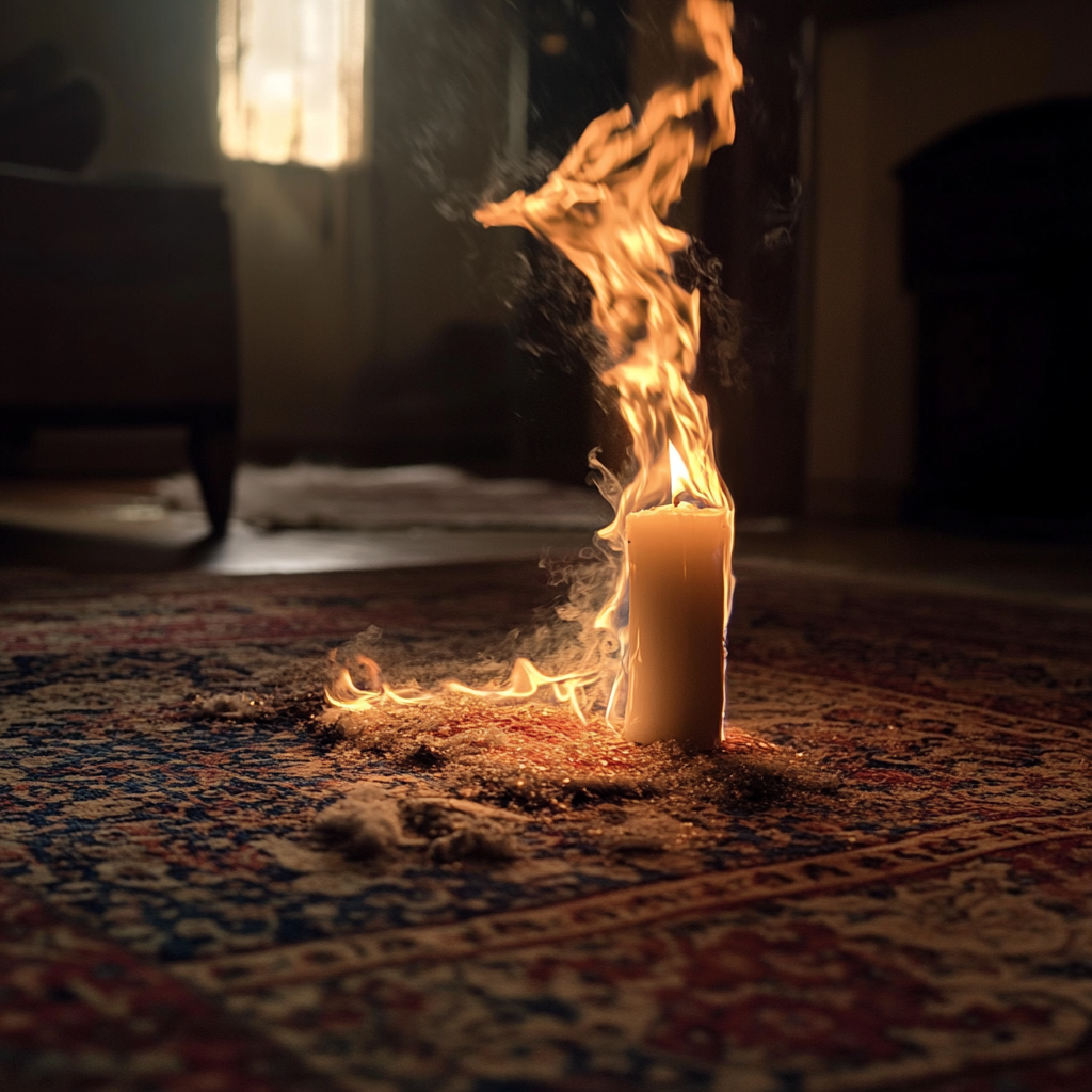 A carpet lit on fire | Source: No source