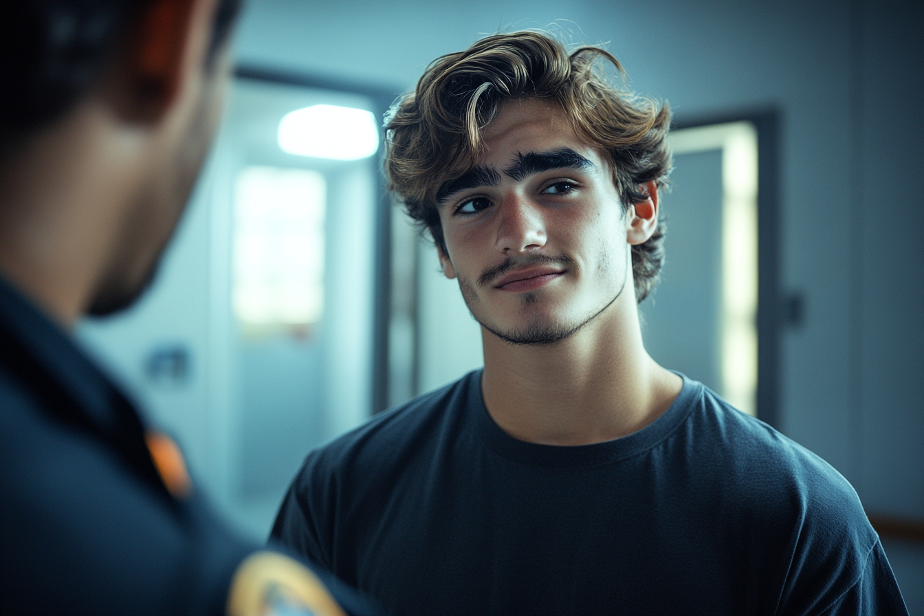 A young man talking to a police officer | Source: No source