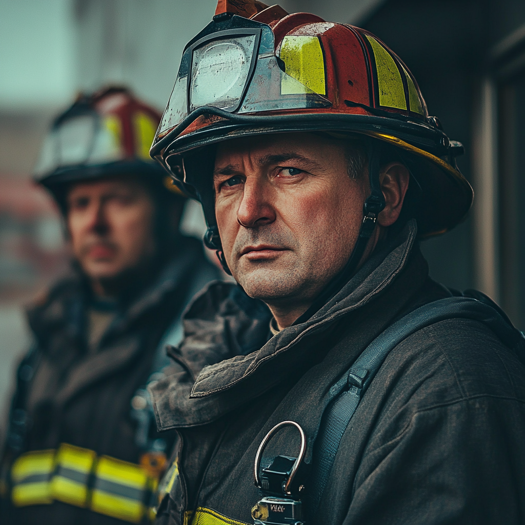 Two firefighters looking to their side | Source: No source