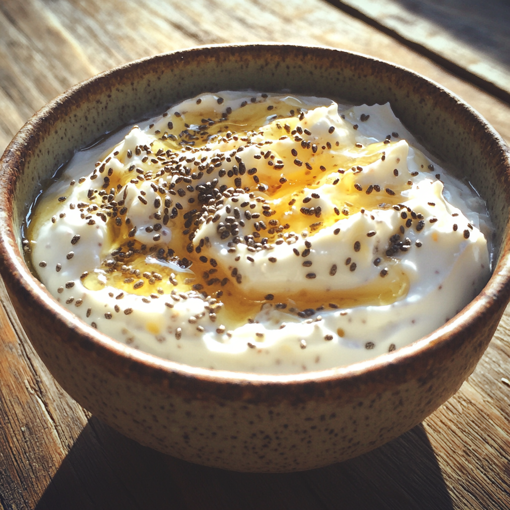 A bowl of yoghurt and chia seeds | Source: No source