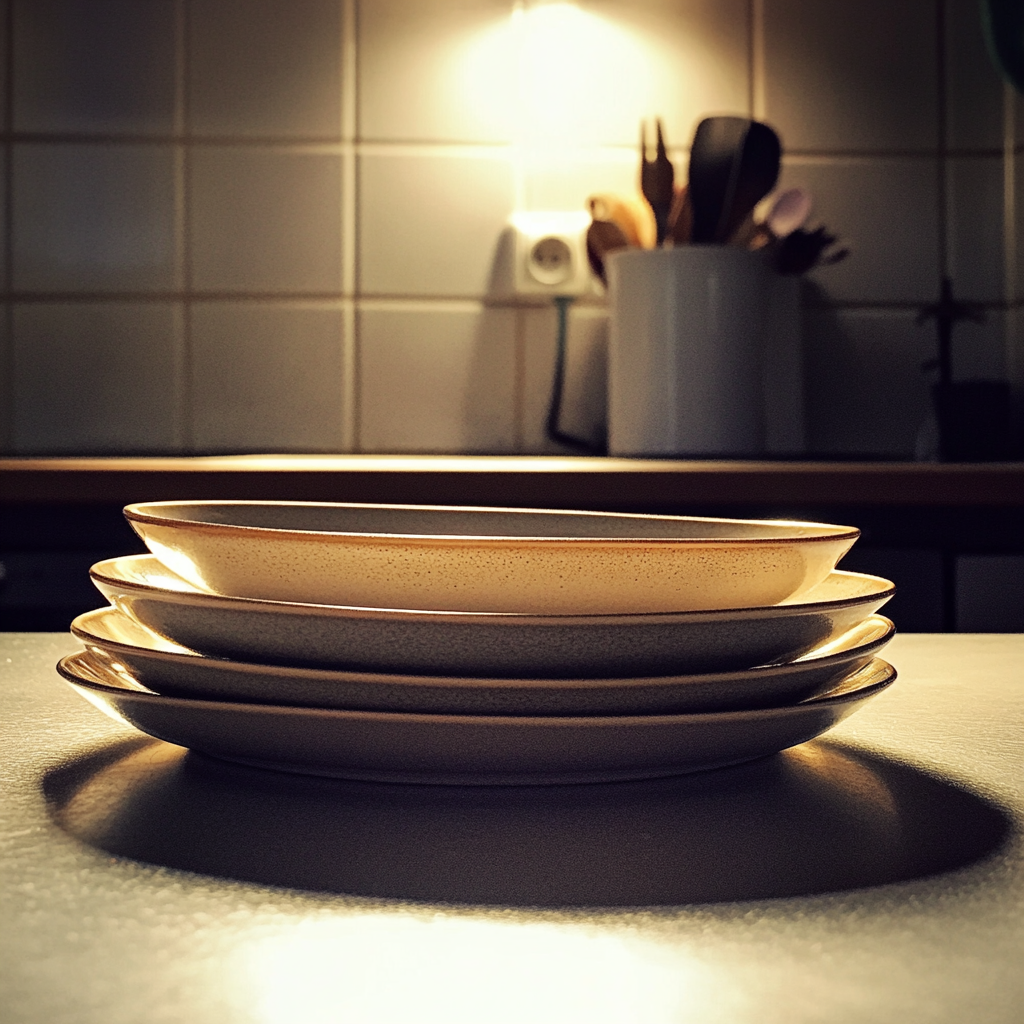 A stack of plates on a counter | Source: no source