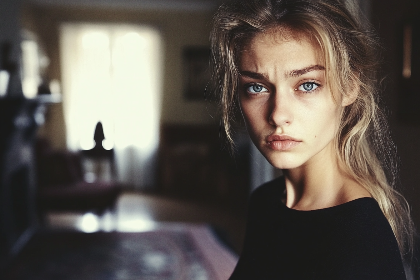 A tense woman in an apartment | Source: No source