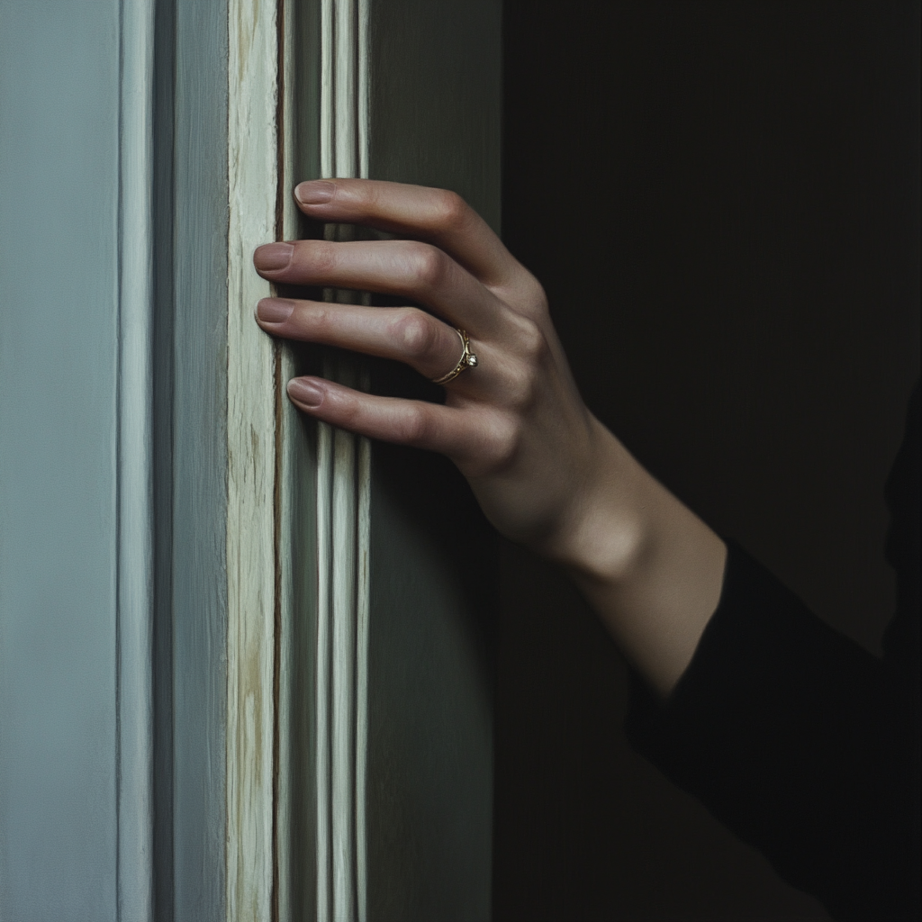 A womans hand on a doorframe | Source: no source