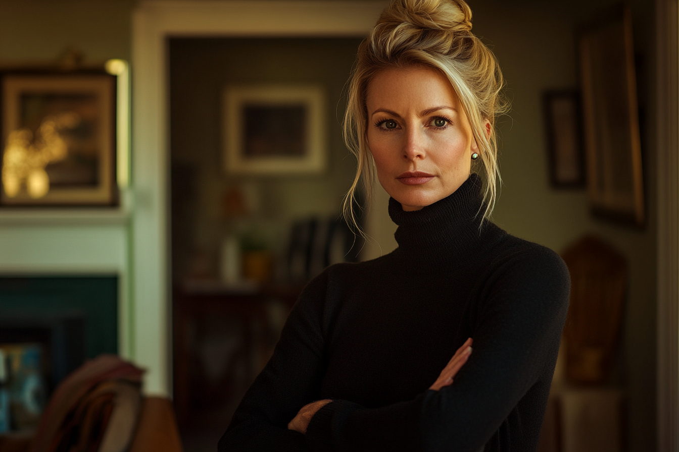 Woman with arms crossed and a serious face in a living room | Source: No source