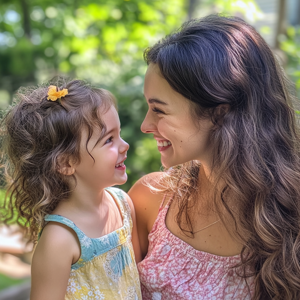A smiling woman talking to her daughter | Source: No source