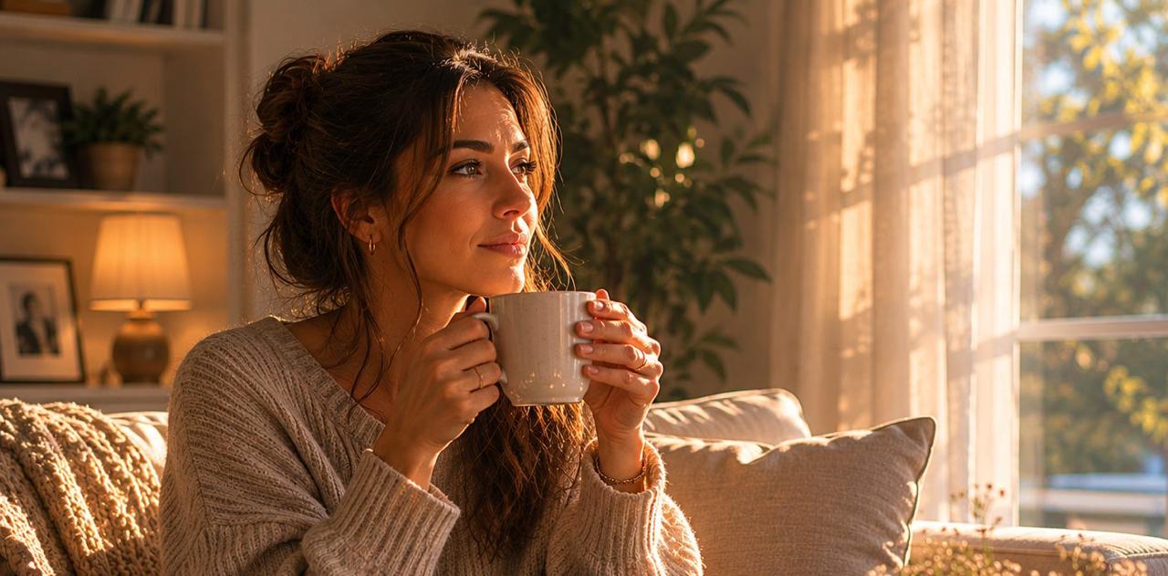 Woman sitting in a cozy living room with a cup of coffee | Source: Amomama