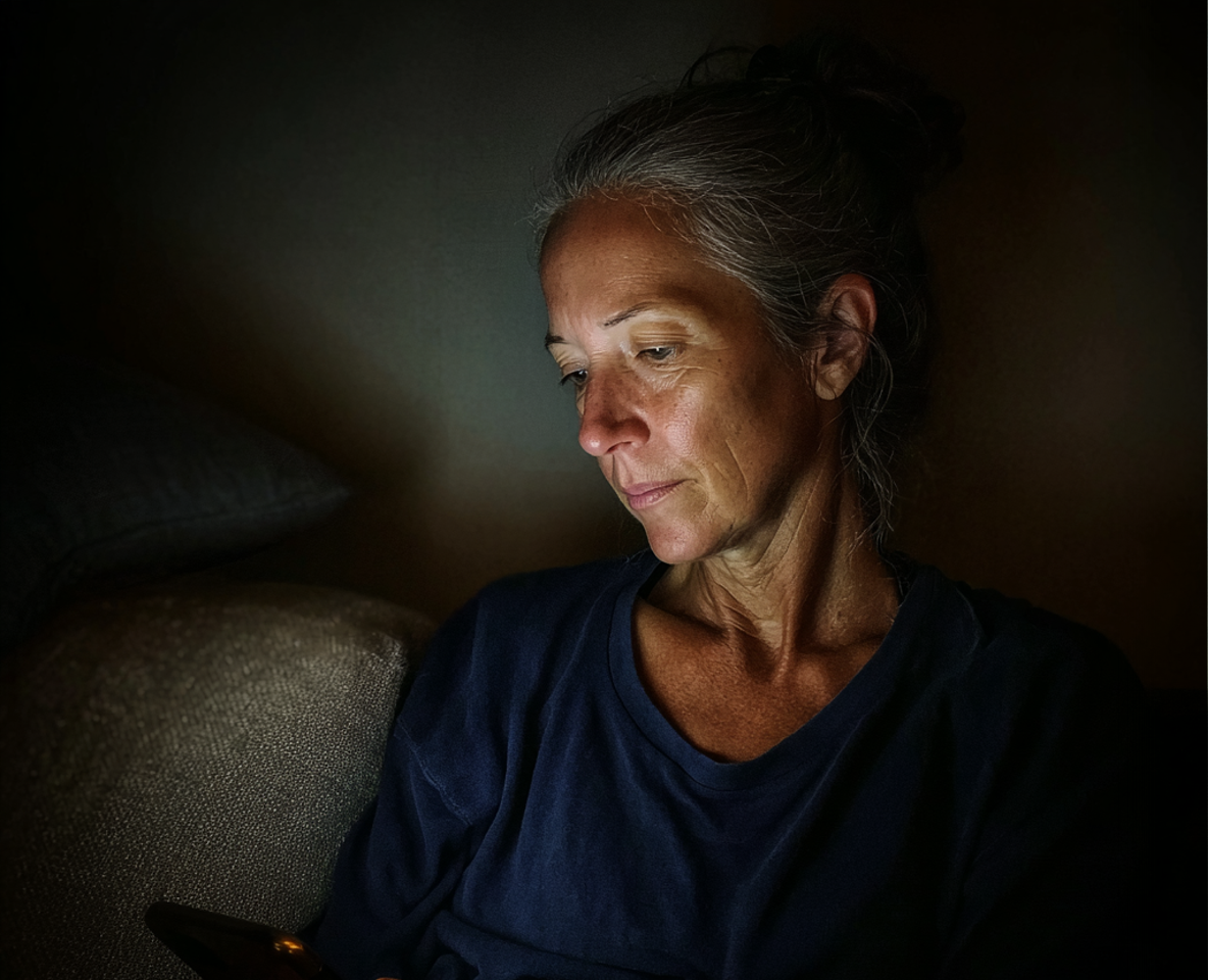 An older woman using her phone at night | Source: no source