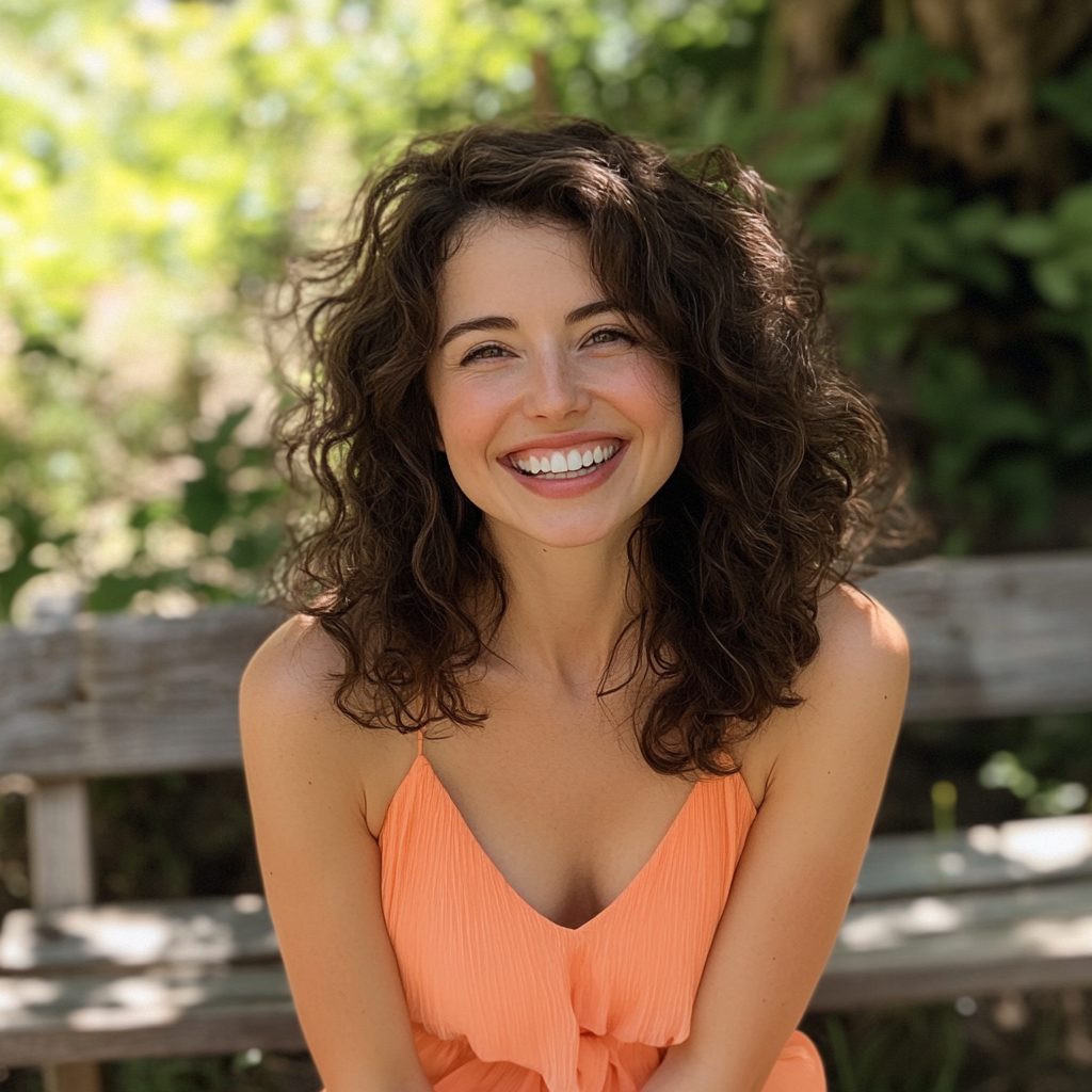 A smiling woman sitting outside | Source: No source