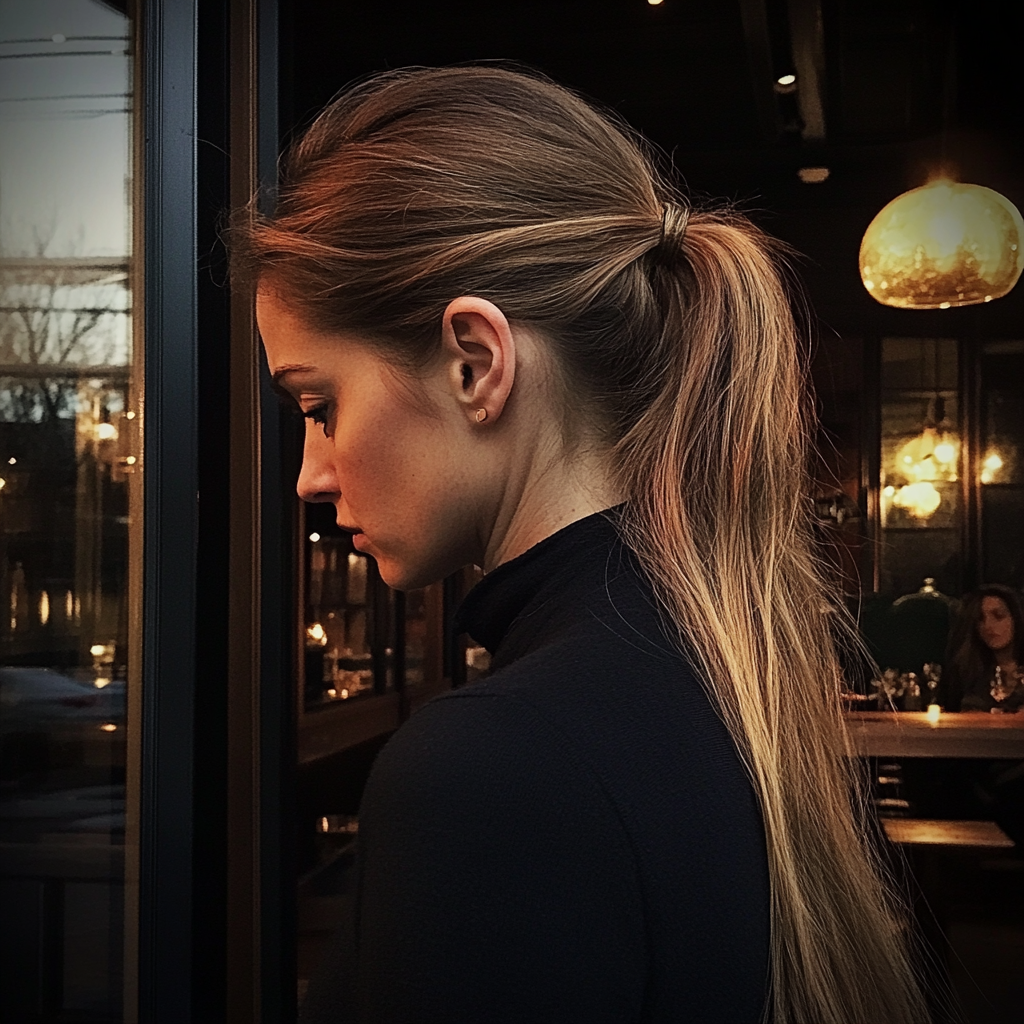 A woman walking out of a restaurant | Source: no source