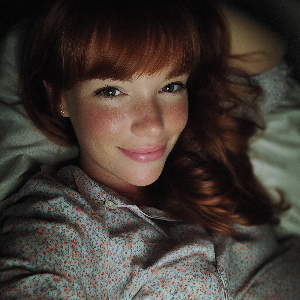 A smiling pregnant woman laying in bed | Source: no source