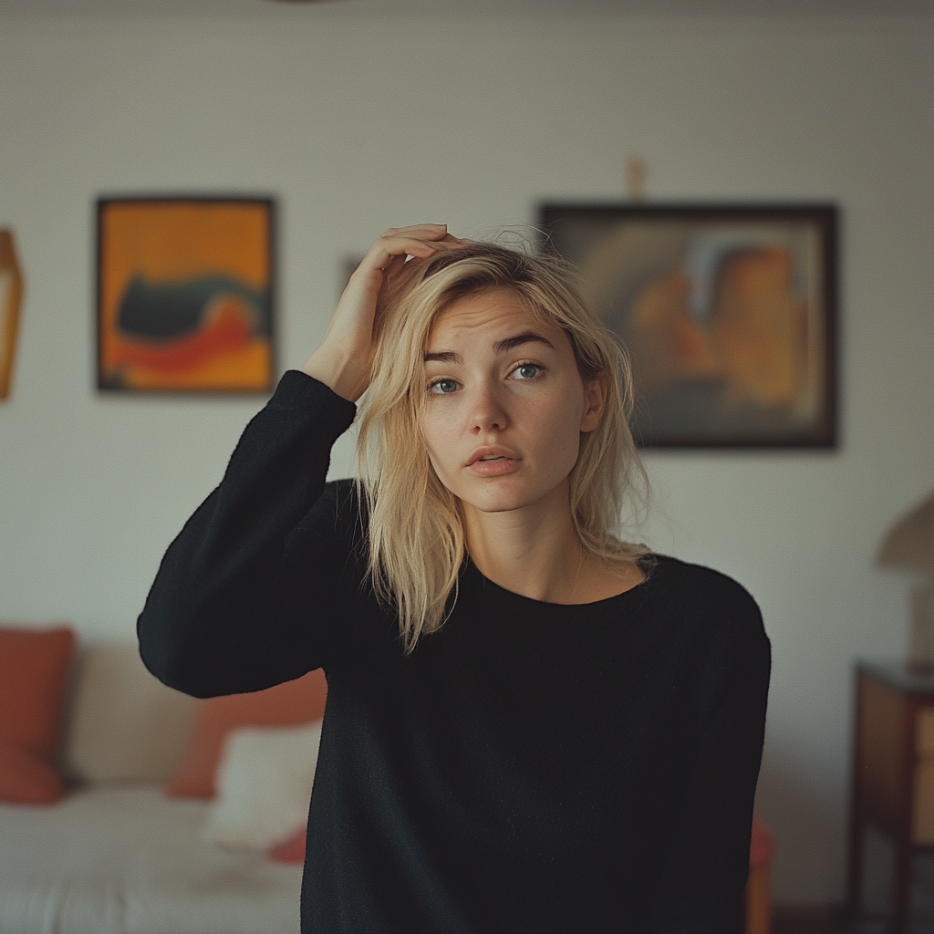 A puzzled woman in the living room | Source: no source
