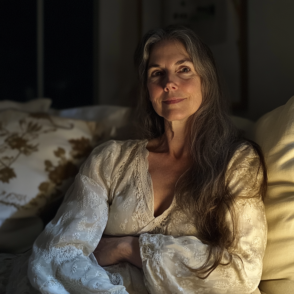 A woman sitting on a couch | Source: no source
