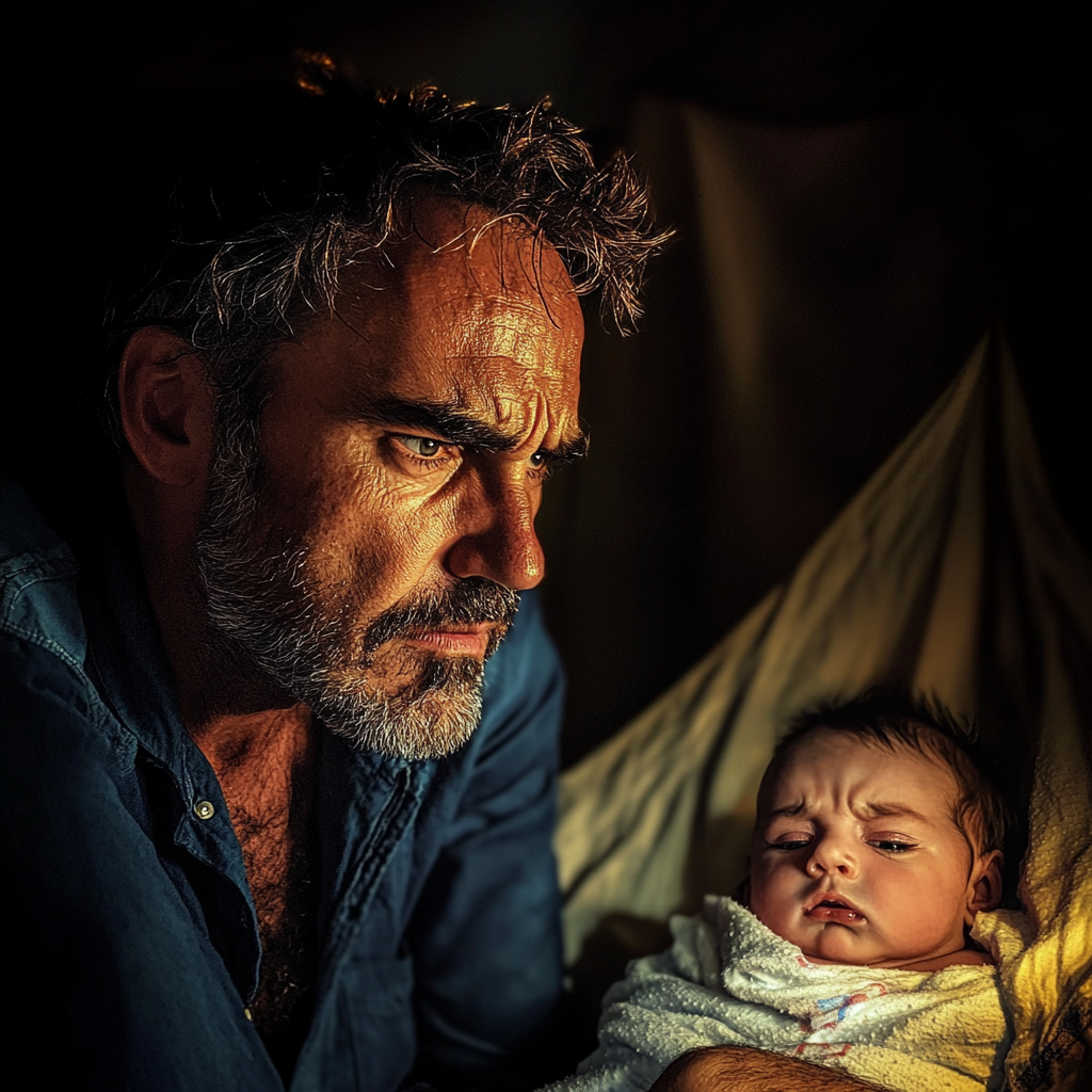 Angry man next to a baby | Source: No source