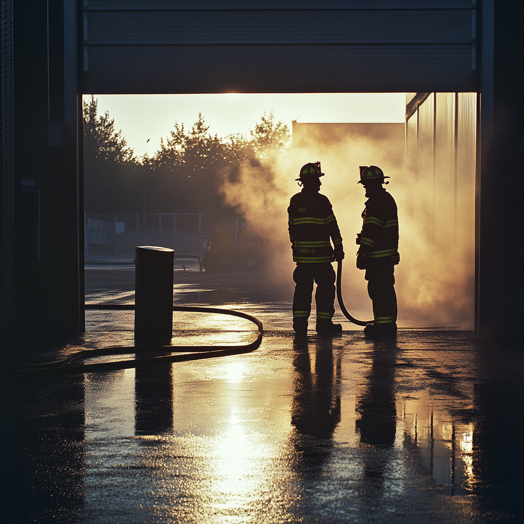 Two firefighters at a station | Source: No source