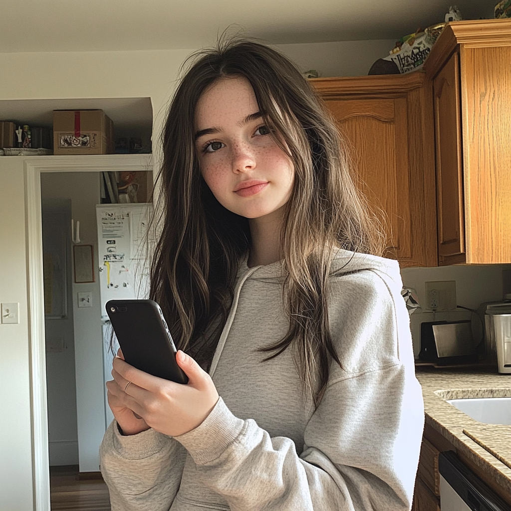 A girl holding her phone | Source: No source