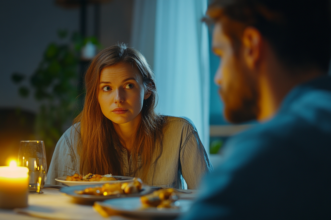 A woman looking at her husband with wide eyes | Source: no source