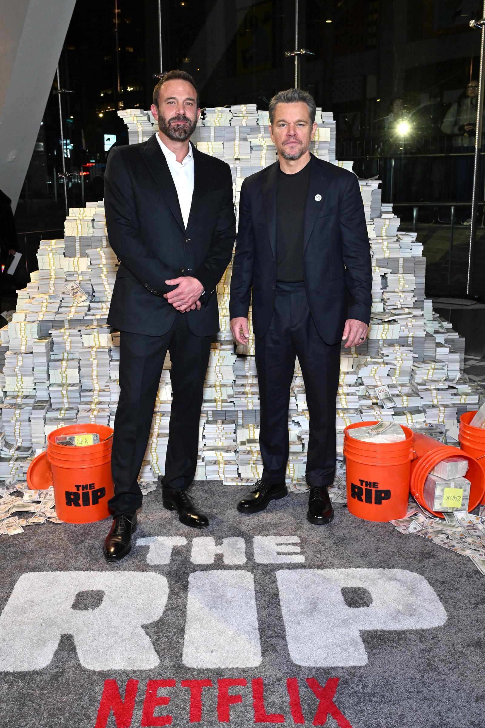 Ben Affleck and Matt Damon at "The Rip" world premiere on January 13, 2026, in New York. | Source: Getty Images for Netflix
