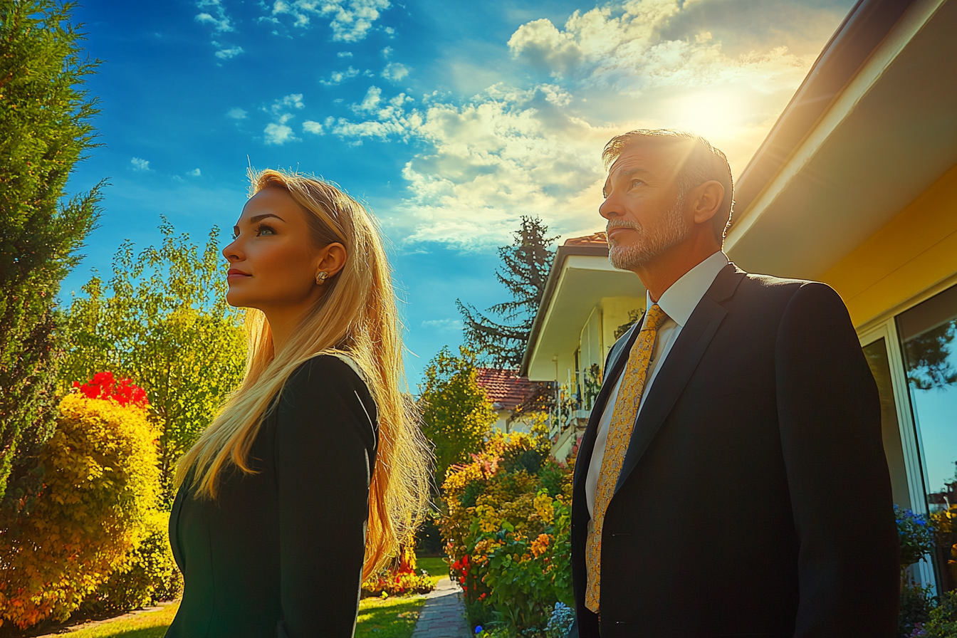 A man and woman standing in a back yard | Source:  no source