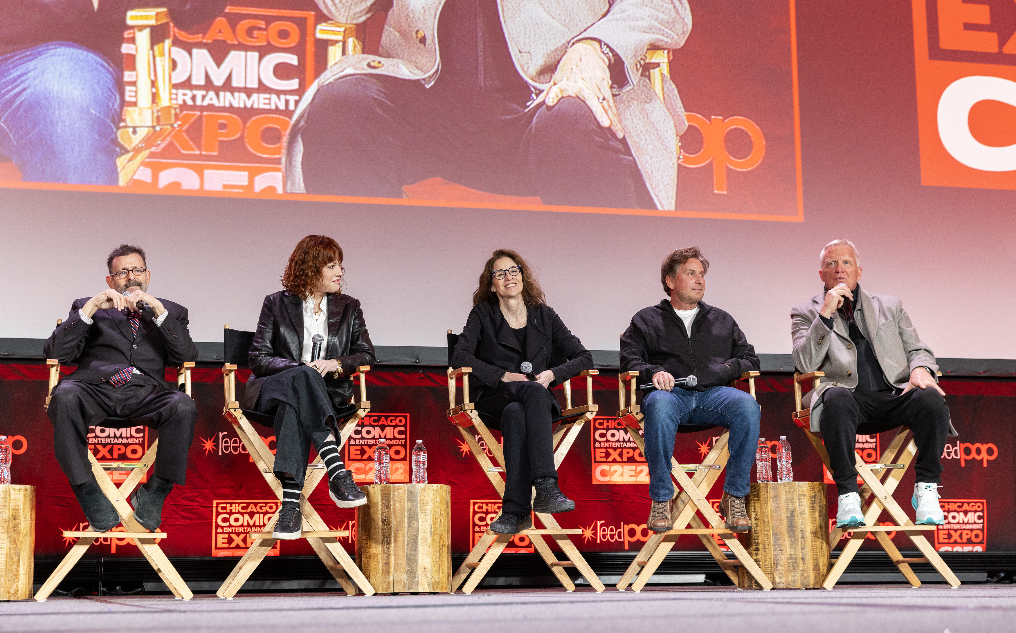 Judd Nelson, Molly Ringwald, Ally Sheedy, Emilio Estèvez and Anthony Michael Hall during C2E2 on the main stage for the "Don't You Forget About Me: The Breakfast Club 40th Anniversary Reunion" on April 12, 2025 | Source: Getty Images
