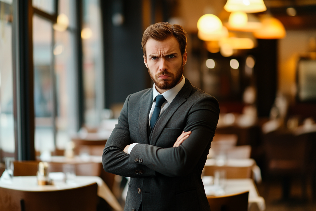 An annoyed man standing in a restaurant | Source: No source