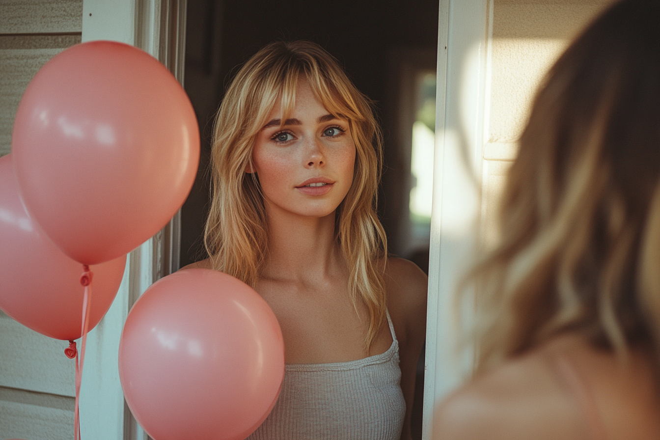 A distressed woman at the doorstep as her stern sister-in-law orders her out | Source: No source