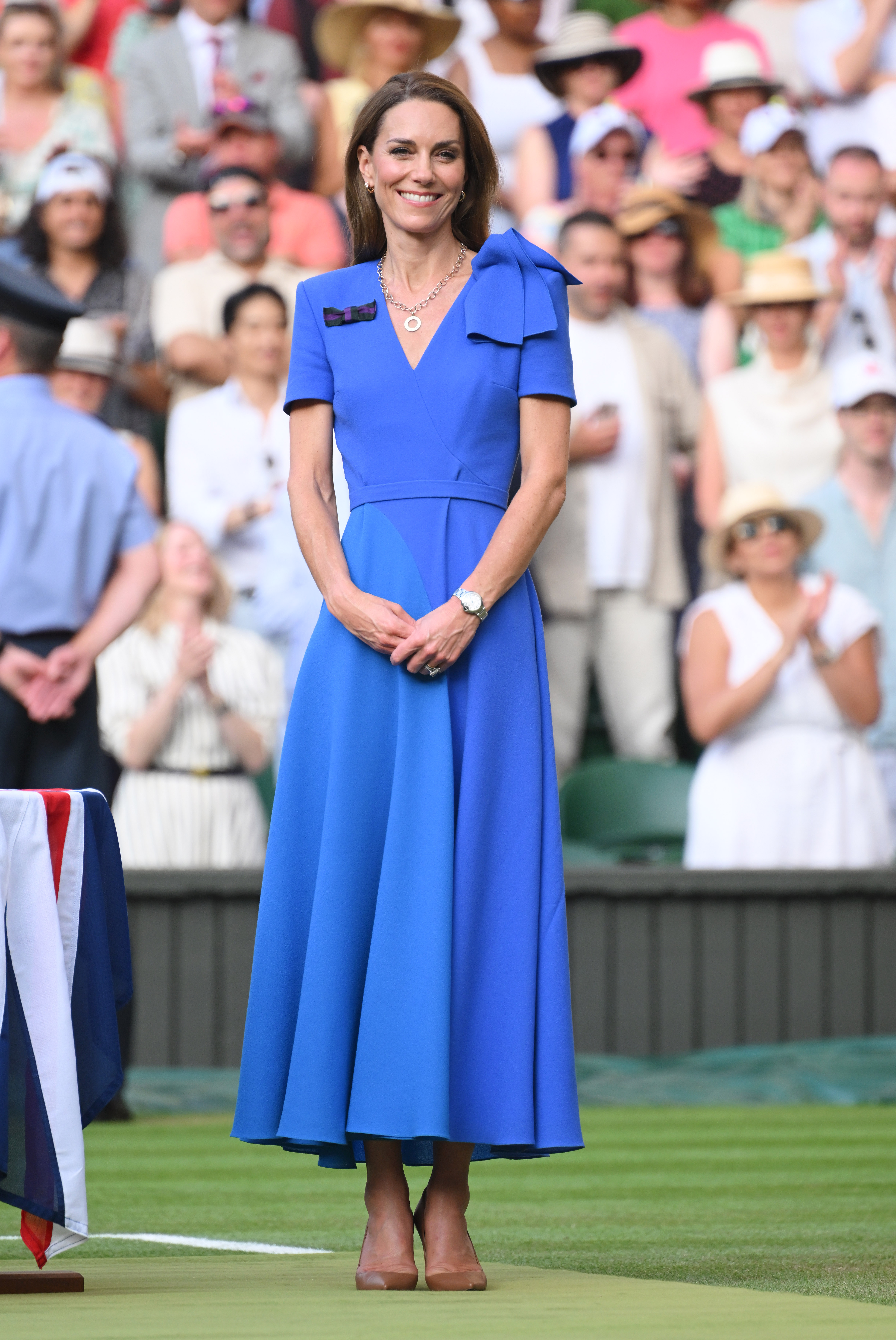 Catherine, Princess of Wales, presenting the Men's Singles Trophy on day 14 of The Wimbledon Championships 2025 at the All England Lawn Tennis and Croquet Club on July 13 in London. | Source: Getty Images