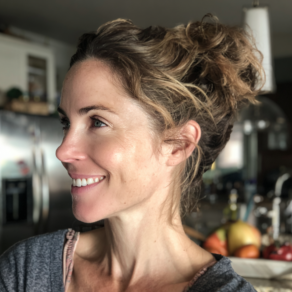 A smiling woman standing in a kitchen | Source: No source