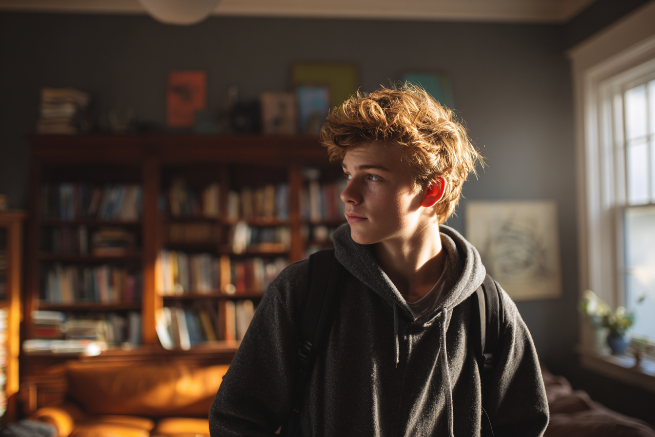A boy standing in a living room | Source: no source