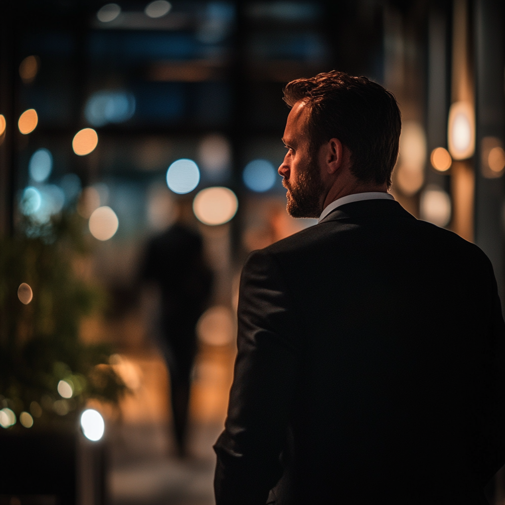 Man in a suit leaving a company event | Source: No source