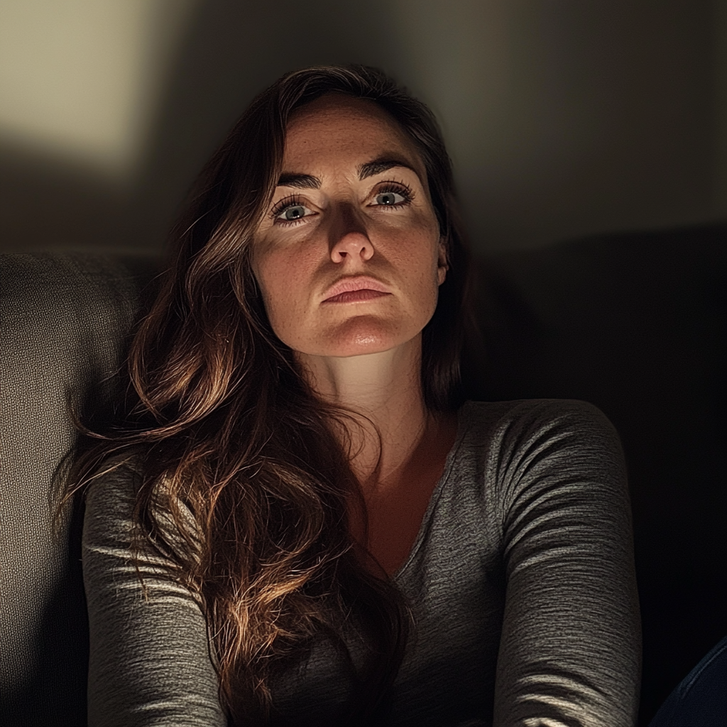 A pensive woman sitting on a couch | Source: No source