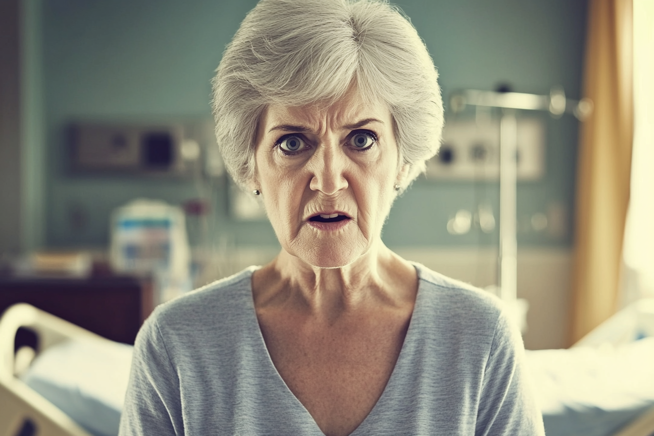 A woman in a hospital room speaking to someone | Source: no source