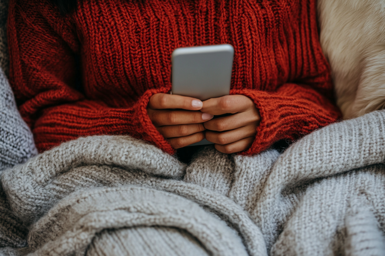 A woman holding her cell phone | Source: No source